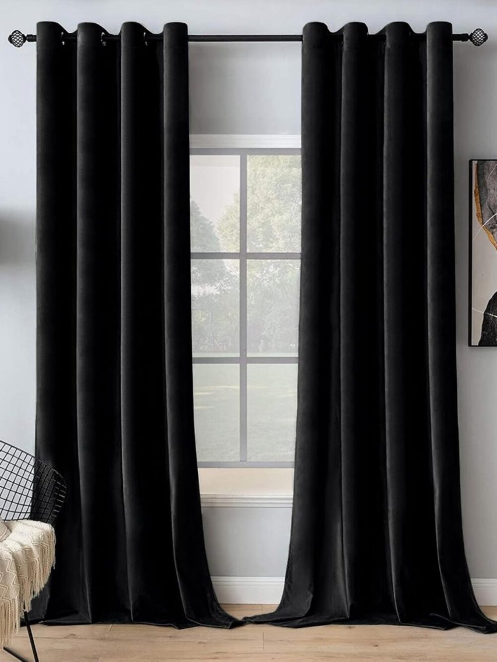 Velvet Blackout Curtains Halloween Black 52 x 84 Inch Length 2 Panel